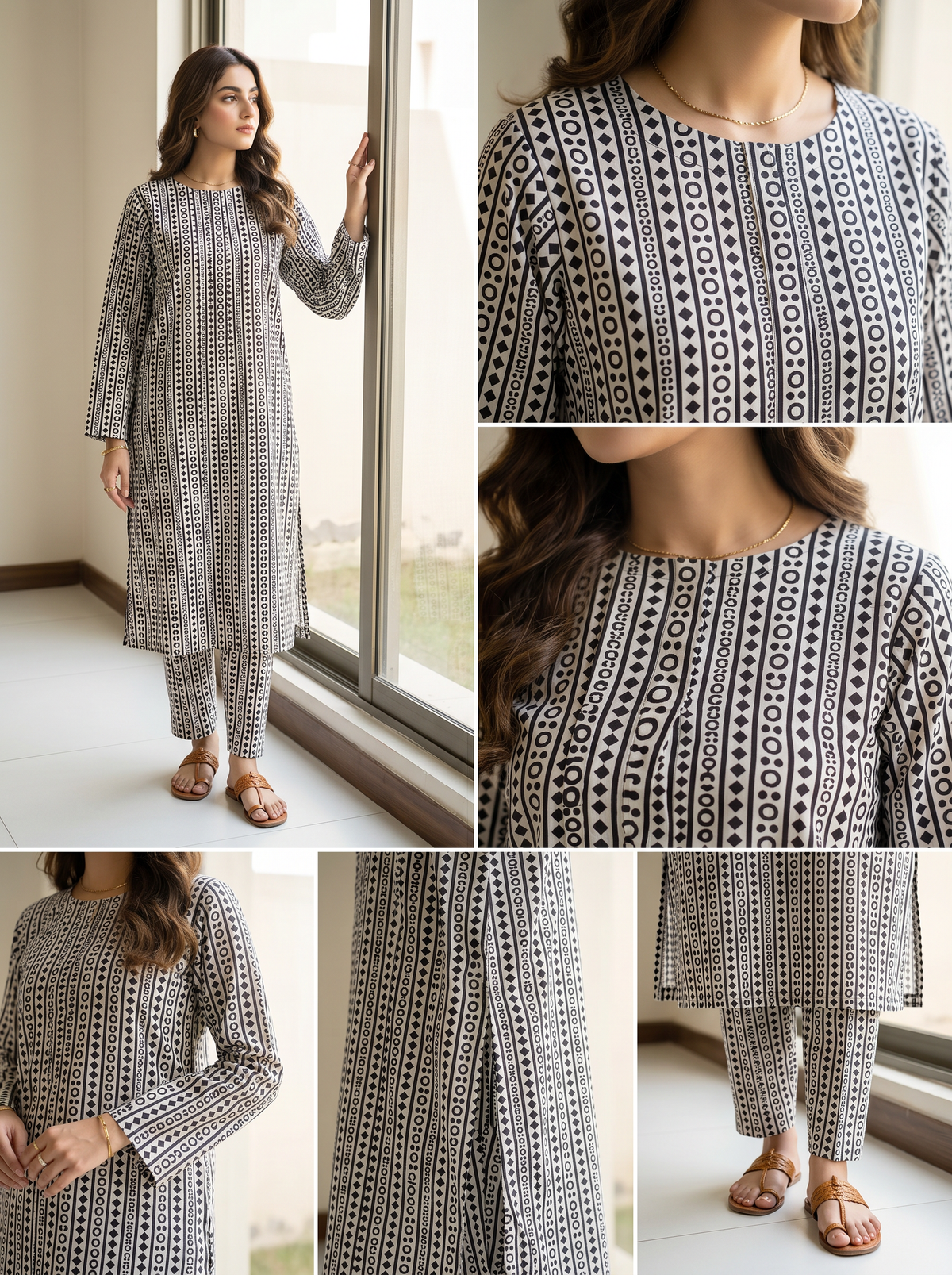 Elegant Black & White Printed Lawn 2-Piece Unstitch Suit