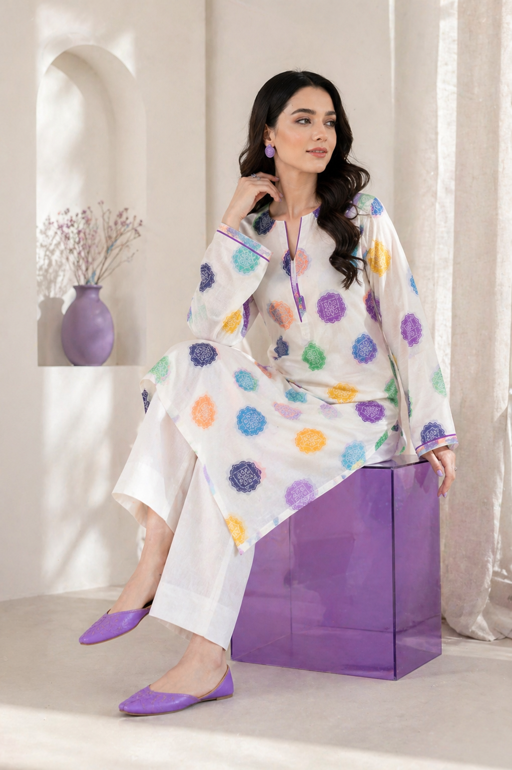 Multicolor Motif 2-Piece Unstitch Lawn Suit