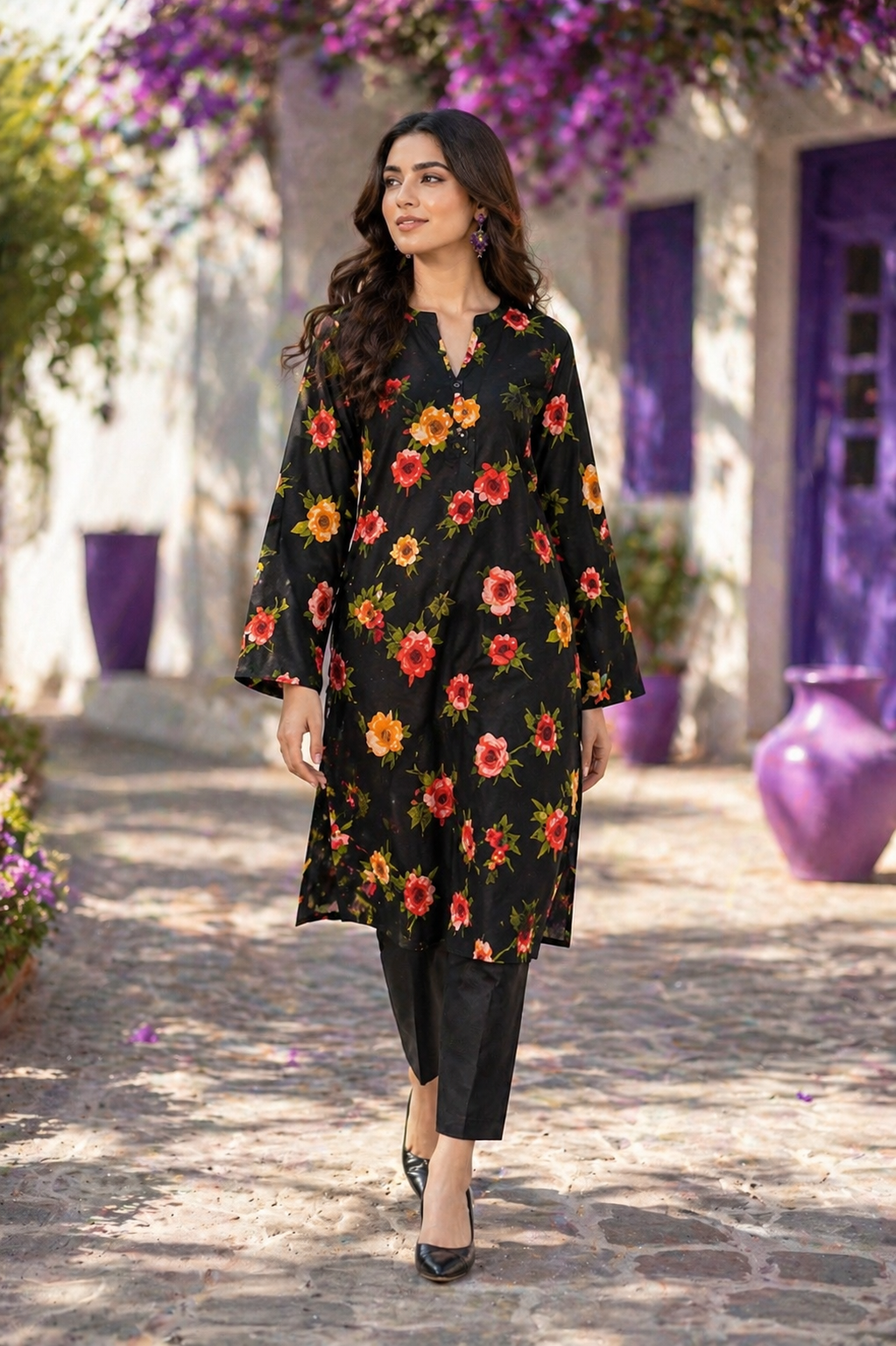 Midnight Bloom 2 Piece Printed Unstitch Lawn Suit