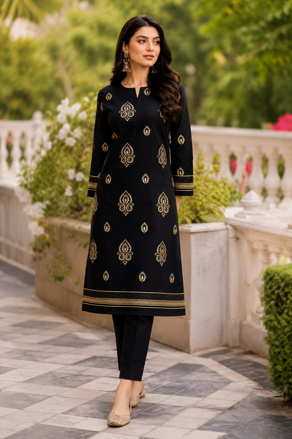 Black & Gold Printed 2-Piece Unstitch Lawn Suit