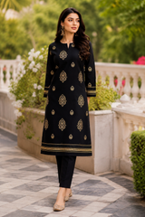 Black & Gold Printed 2-Piece Unstitch Lawn Suit