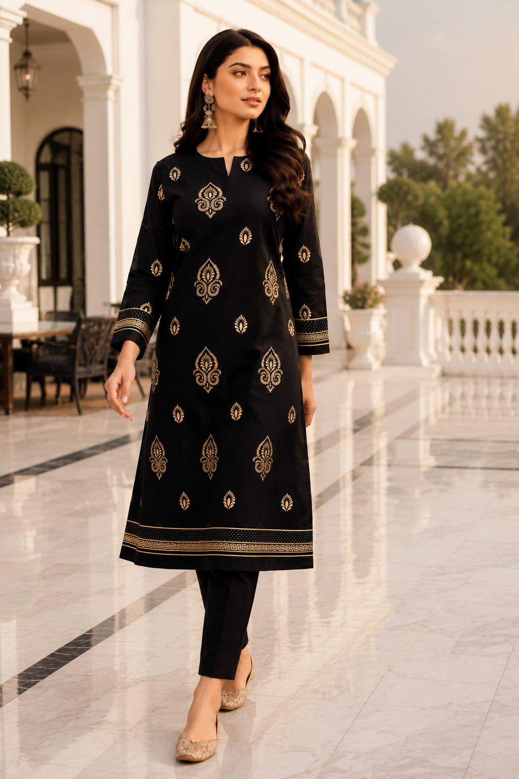 Black & Gold Printed 2-Piece Unstitch Lawn Suit