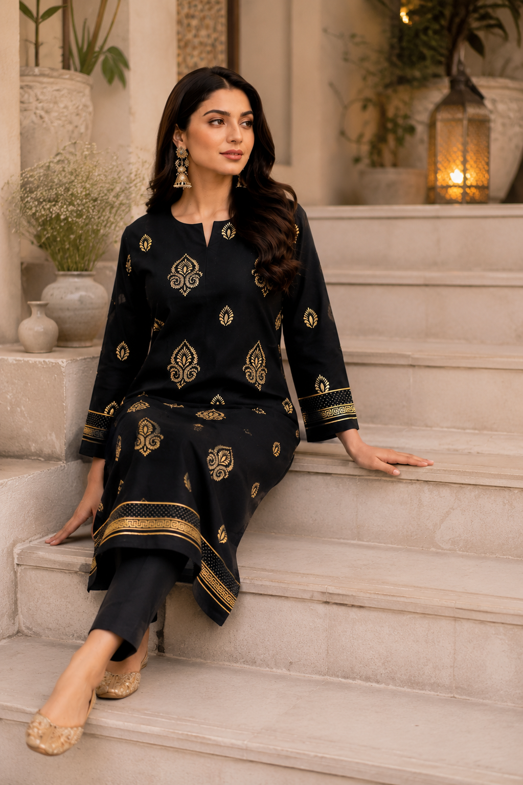Black & Gold Printed 2-Piece Unstitch Lawn Suit