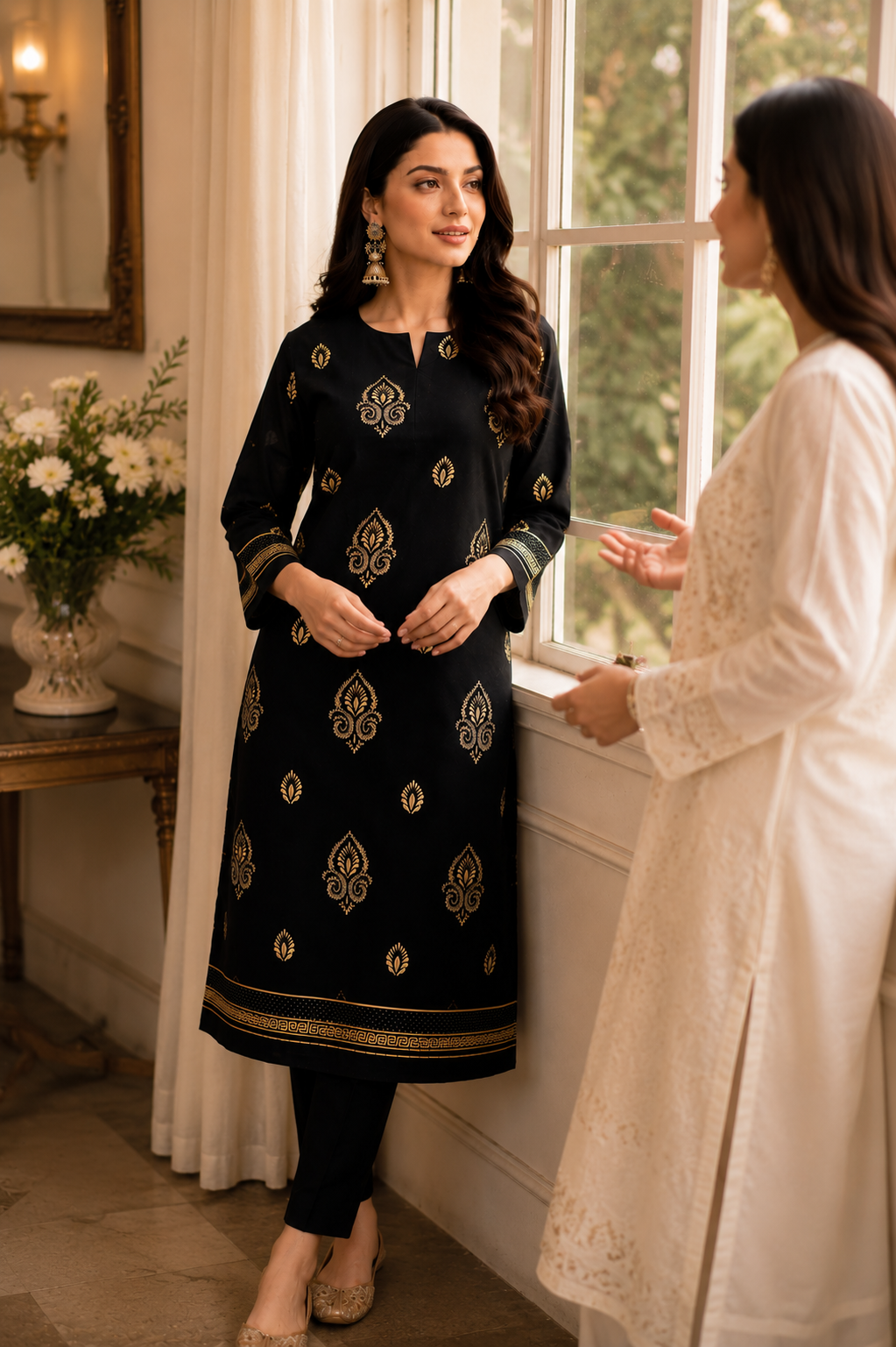 Black & Gold Printed 2-Piece Unstitch Lawn Suit