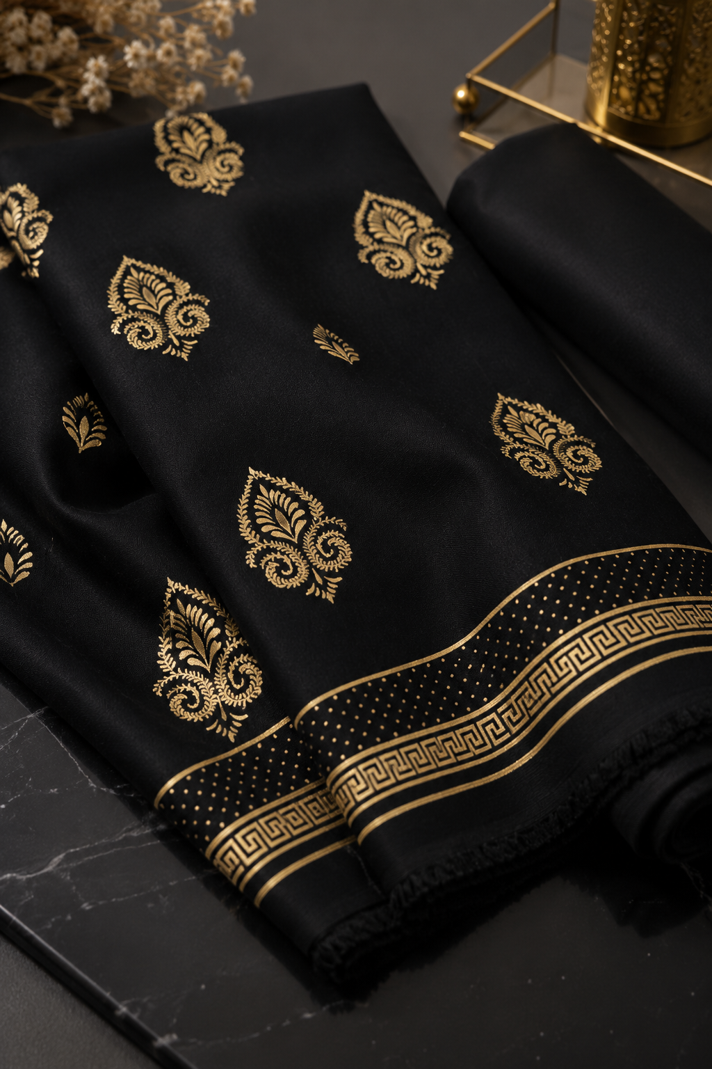 Black & Gold Printed 2-Piece Unstitch Lawn Suit