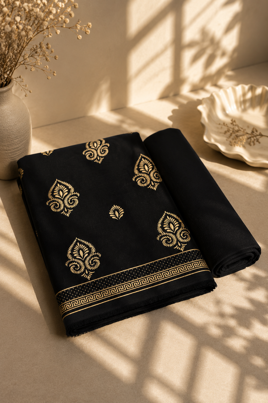 Black & Gold Printed 2-Piece Unstitch Lawn Suit