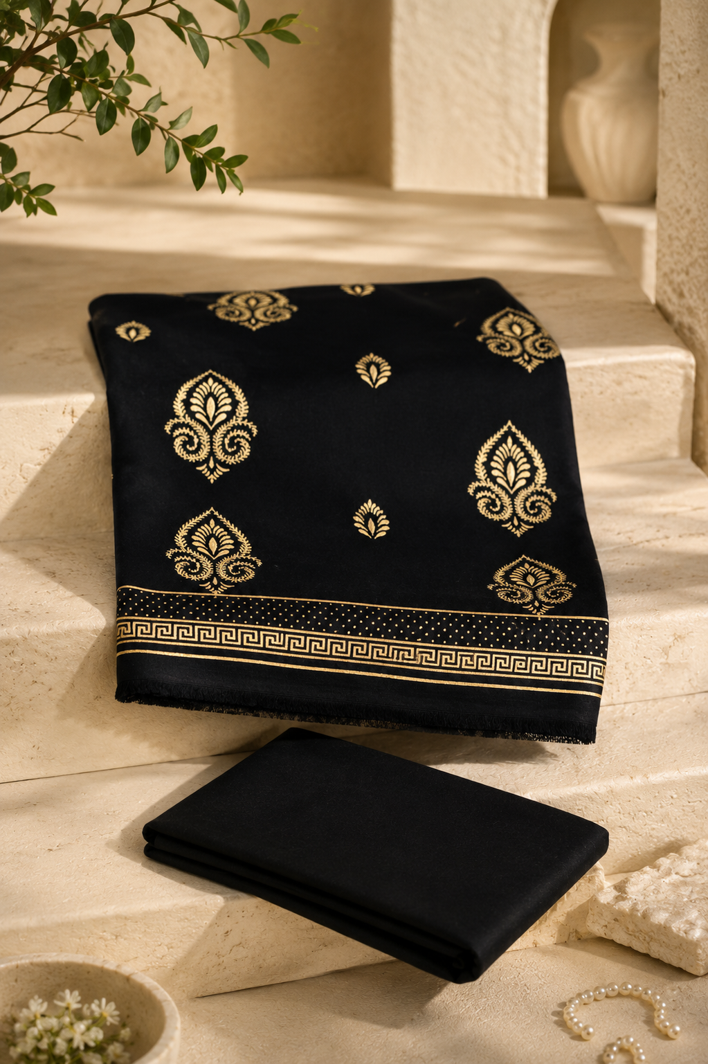Black & Gold Printed 2-Piece Unstitch Lawn Suit
