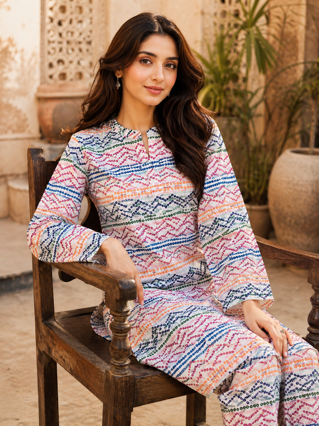 Rainbow Chevron Printed 2-Piece Lawn Unstitch Suit