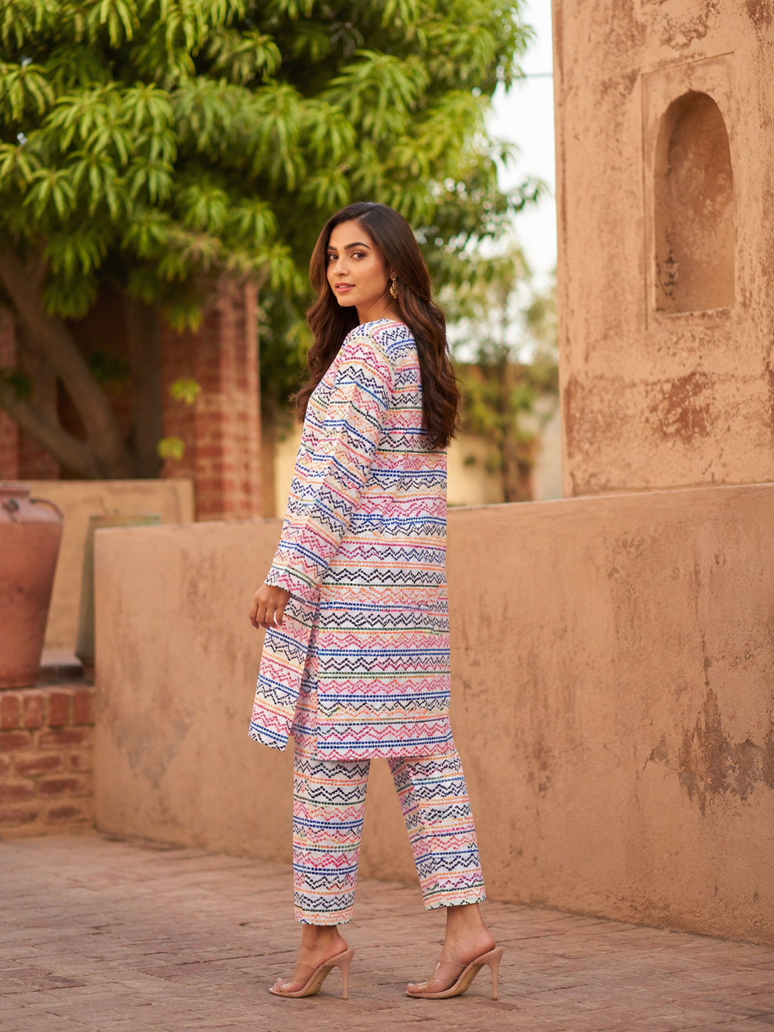 Rainbow Chevron Printed 2-Piece Lawn Unstitch Suit