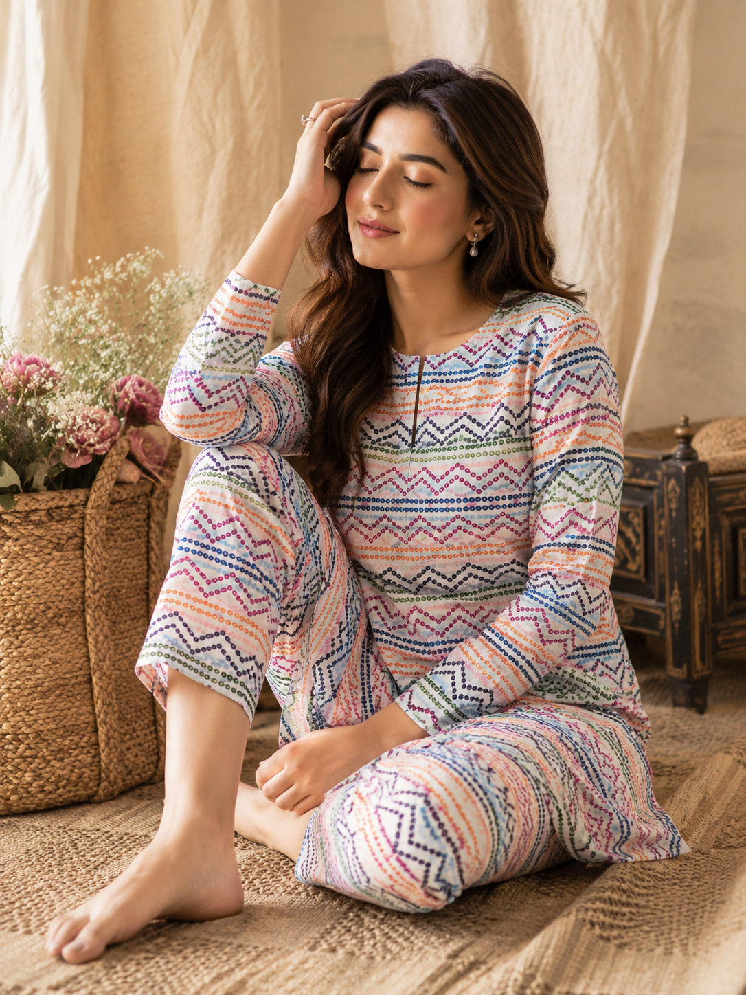Rainbow Chevron Printed 2-Piece Lawn Unstitch Suit