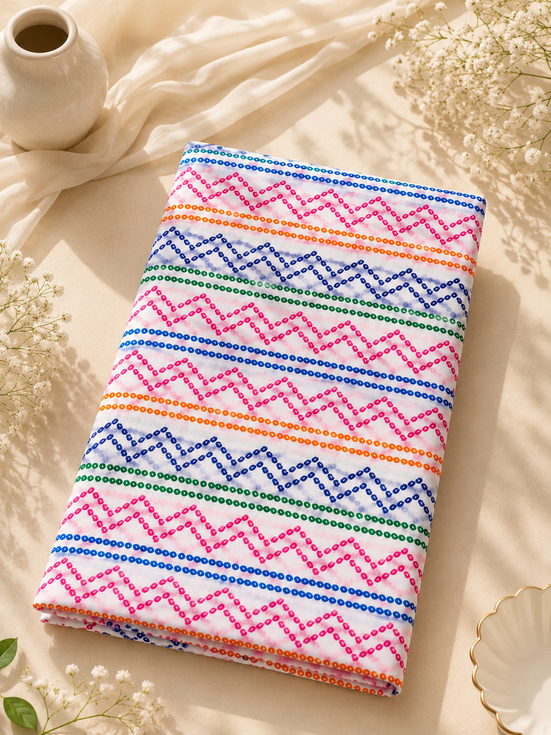 Rainbow Chevron Printed 2-Piece Lawn Unstitch Suit