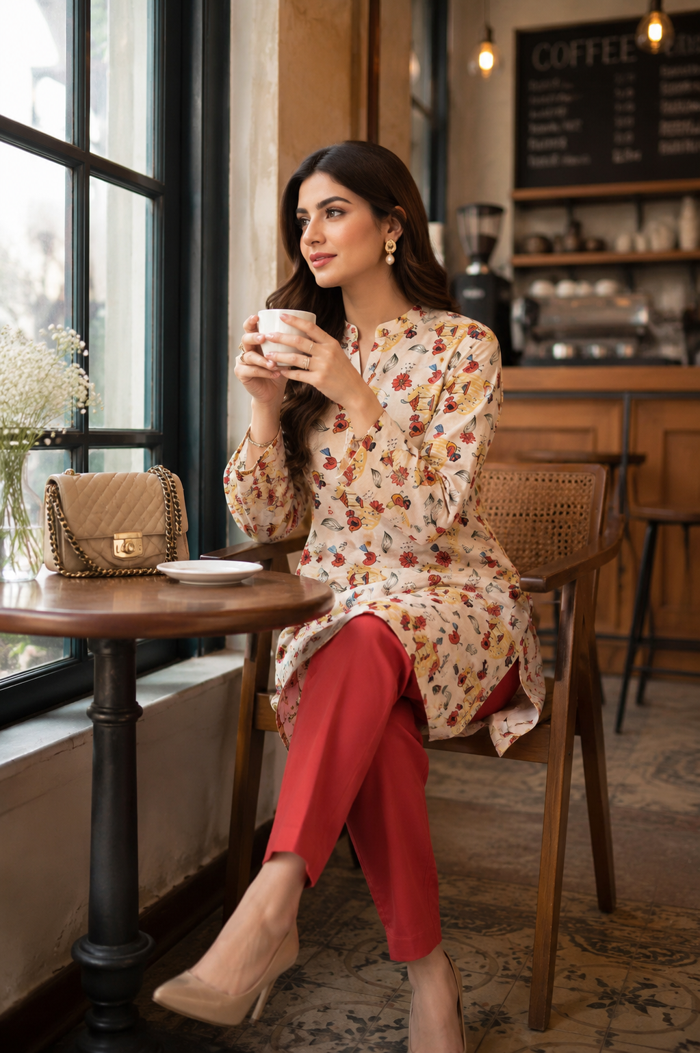 Cream Printed 2 Piece Unstitch Lawn Suit