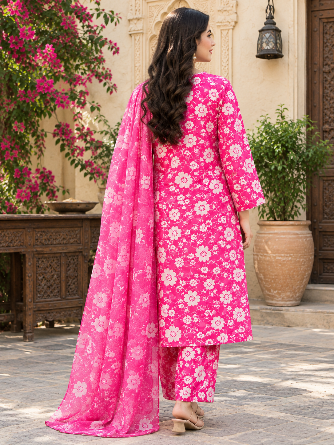 Linen Unstich 3-Piece Suit with Pure Bember Dupatta