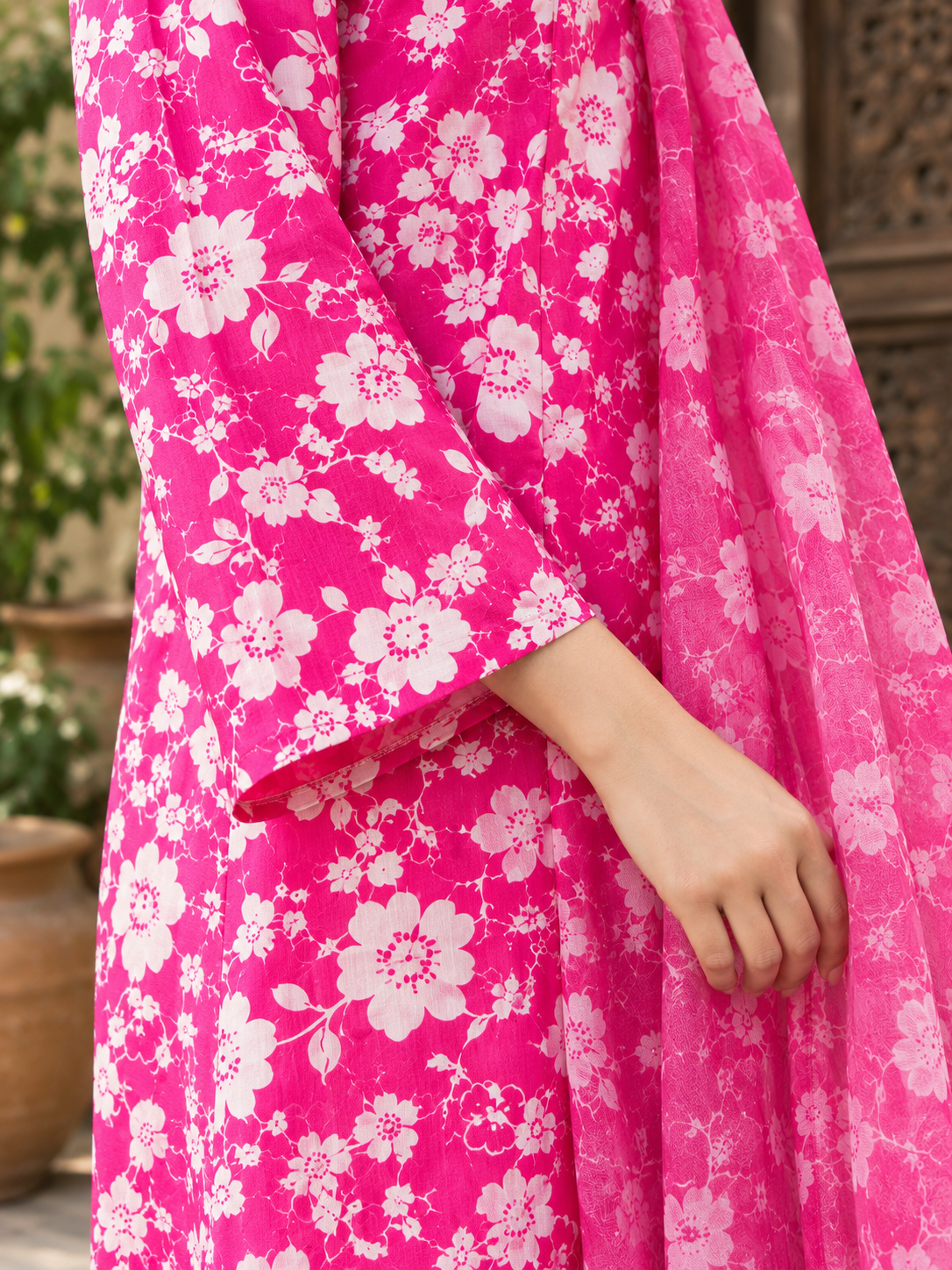 Linen Unstich 3-Piece Suit with Pure Bember Dupatta